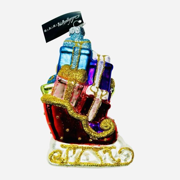 Christopher Radko 2016 Celebrations Sleigh Gifts Glass Christmas Ornament w Box - Picture 4 of 13